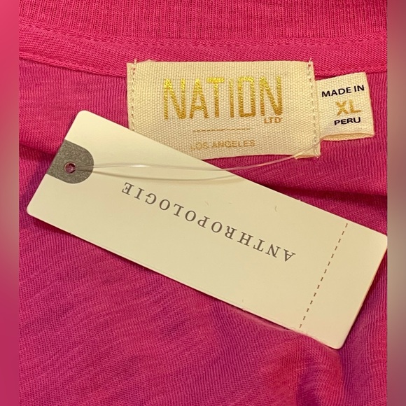 New Anthropologie Nation LTD Loren Tee Pink Long Puffy Sleeve Shirt Boho XL - Picture 5 of 8